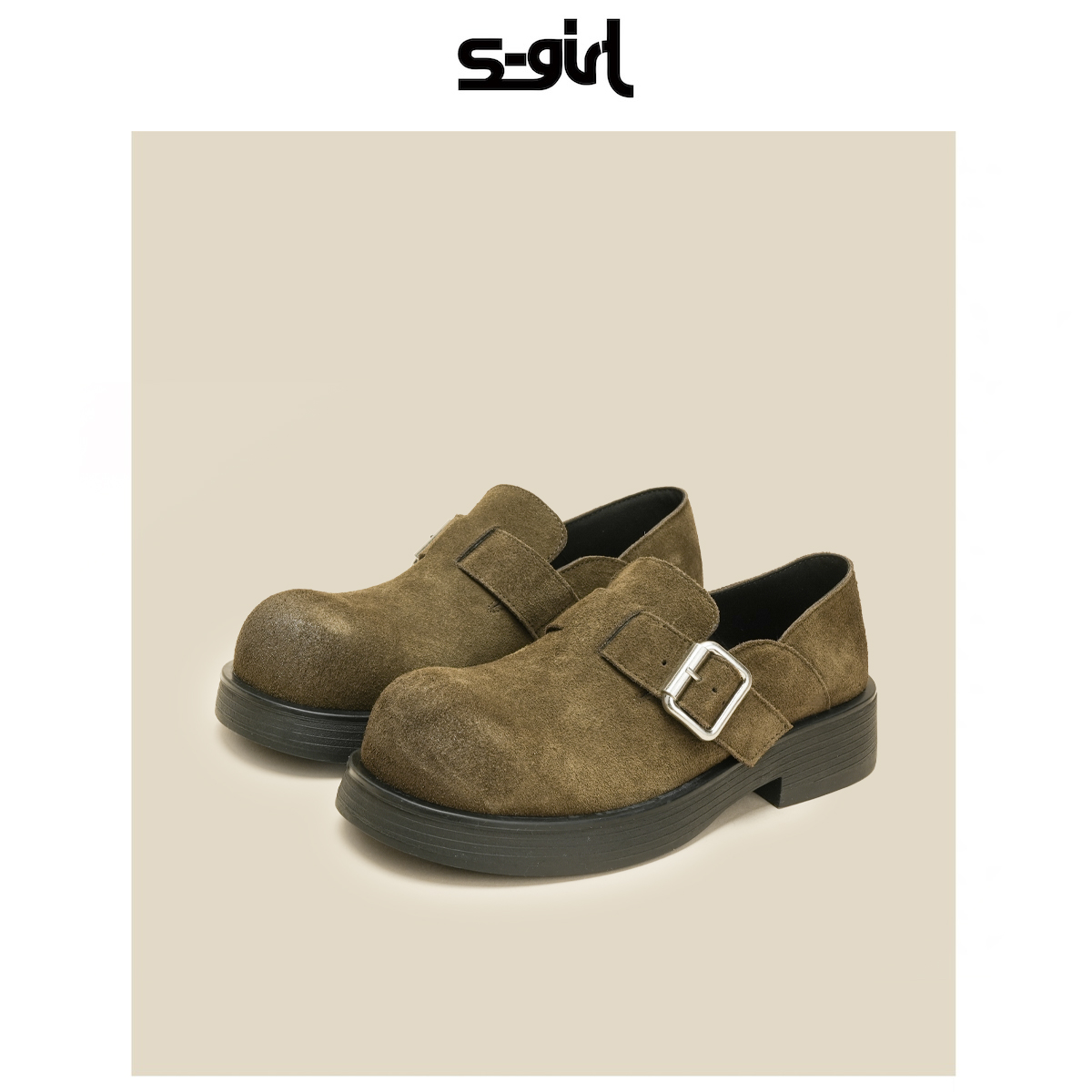 SGIRL TWTW厚底勃肯鞋女一字扣复古英伦乐福鞋堆堆袜女搭配小皮鞋