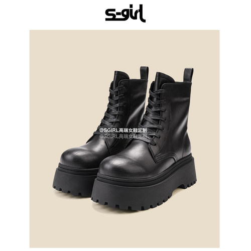SGIRL TWTW英伦风松糕厚底短靴女系带机车时尚短靴爆款马丁靴单靴