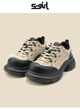 SGIRL TWTW复古大头厚底休闲鞋女2025秋冬加绒百搭轻便舒适老爹鞋