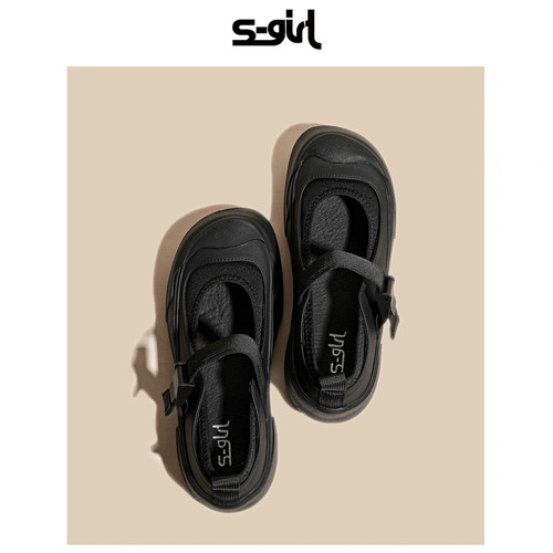 sgirl复古圆头玛丽珍鞋女