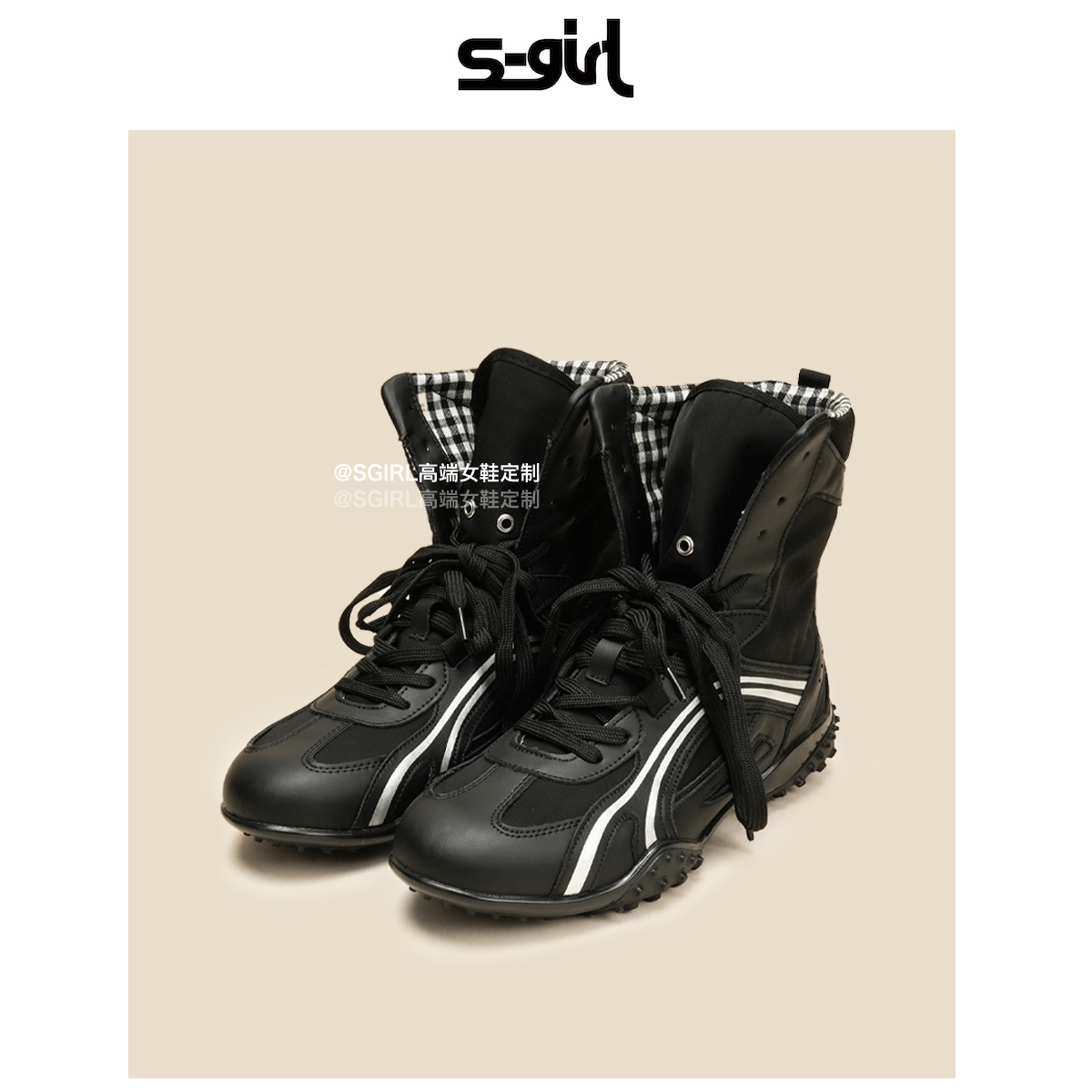 SGIRL TWTW多功能穿搭高帮德训拳击鞋女百搭休闲中筒帅气马丁靴潮