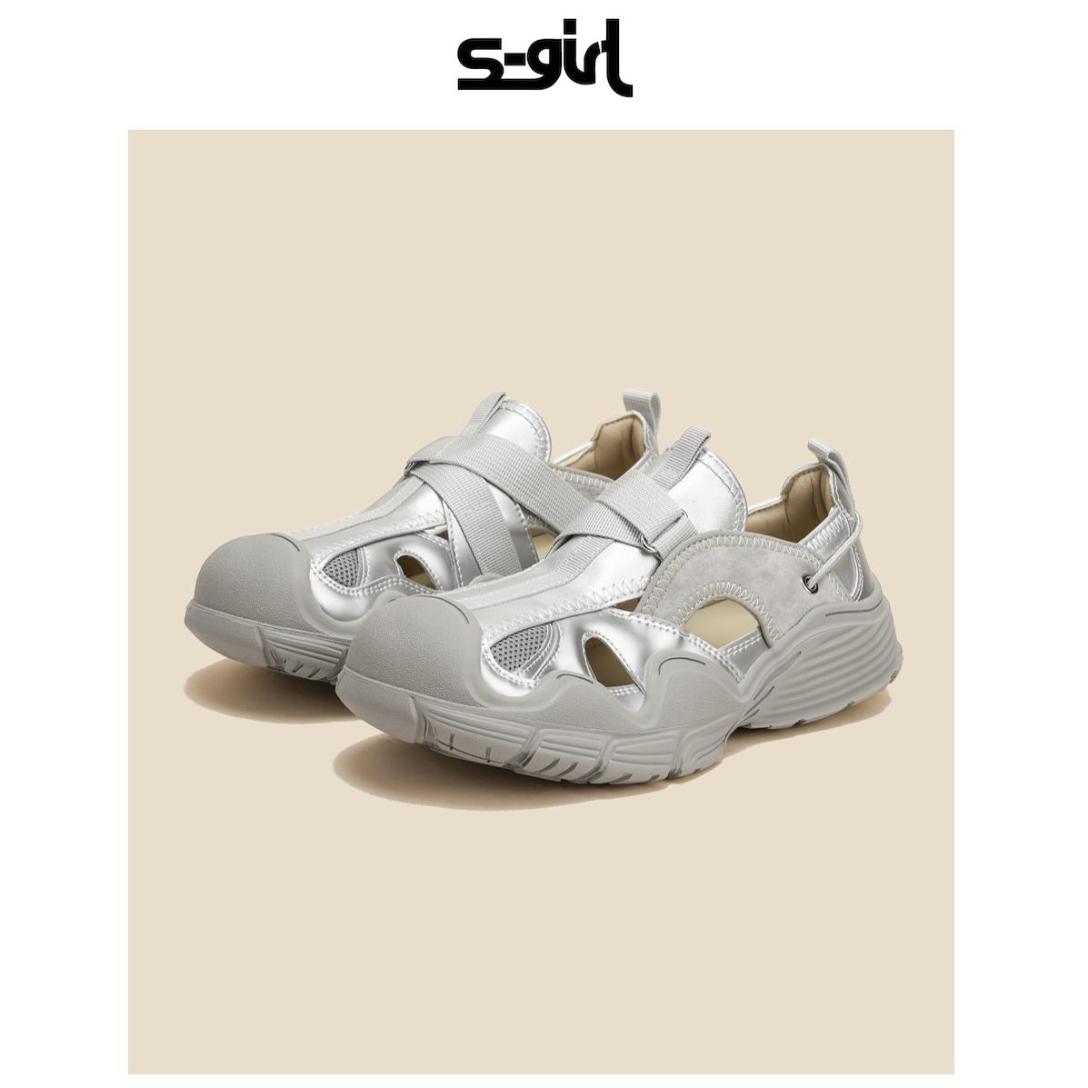 镂空透气运动鞋女休闲厚底一脚蹬