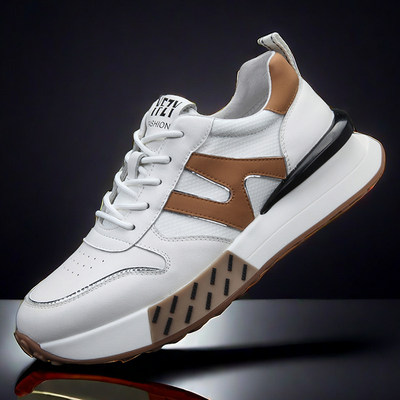 青少年鞋子2024新款爆款男板鞋设计感小众韩版燥潮白色真皮跑步鞋