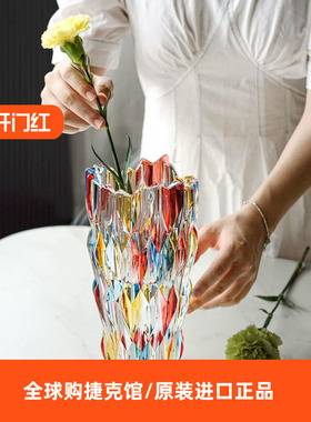 BERHE进口水晶玻璃花瓶彩色不规则轻奢家居客厅摆件插花北欧装饰