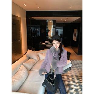 黑色草莓毛毛翻领麂皮绒外套女冬季2025新款高级感巨好看紫色上衣