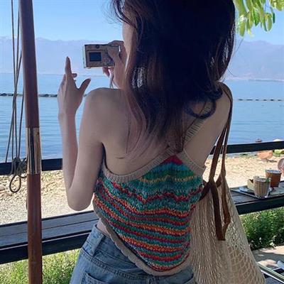 泰式海边度假风挂脖编织小吊带背心女夏季2025新款短款无袖小上衣