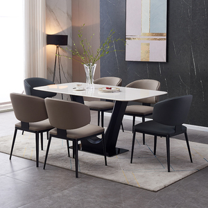 大理石餐桌组合长方形极简餐厅家用现代简约实木网红款吃饭桌子