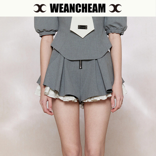 未未姆 WEancheAM 假两件短裙女夏A型设计感花苞裙裤 明星同款