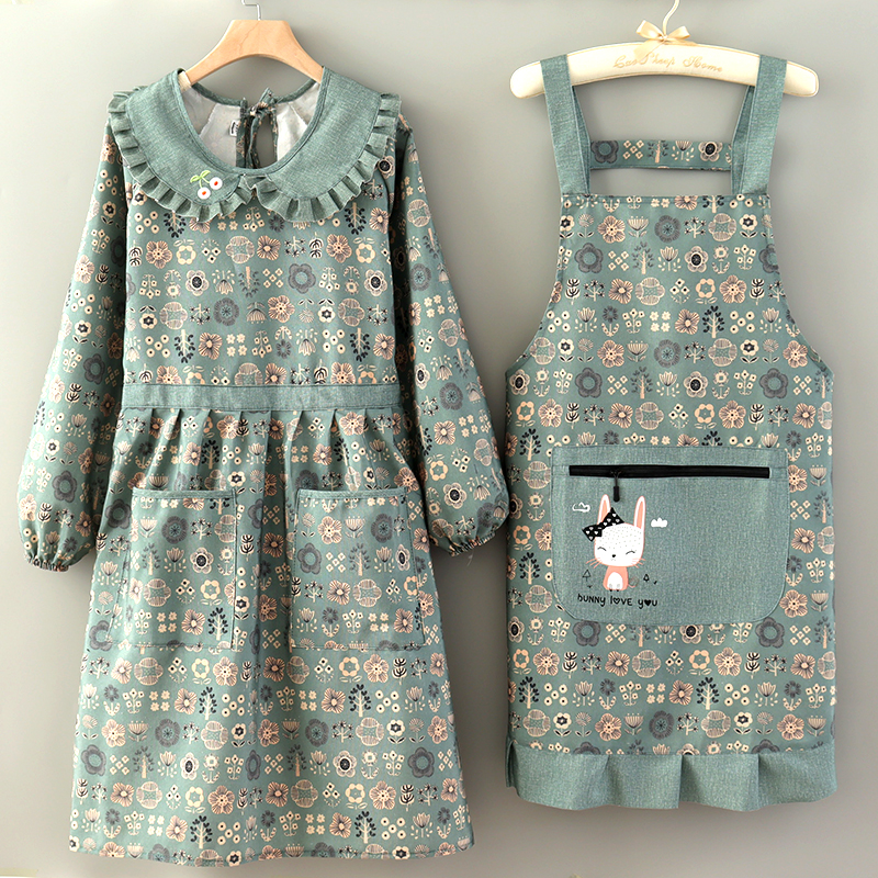 帆布厨房做饭围裙长袖罩衣工作