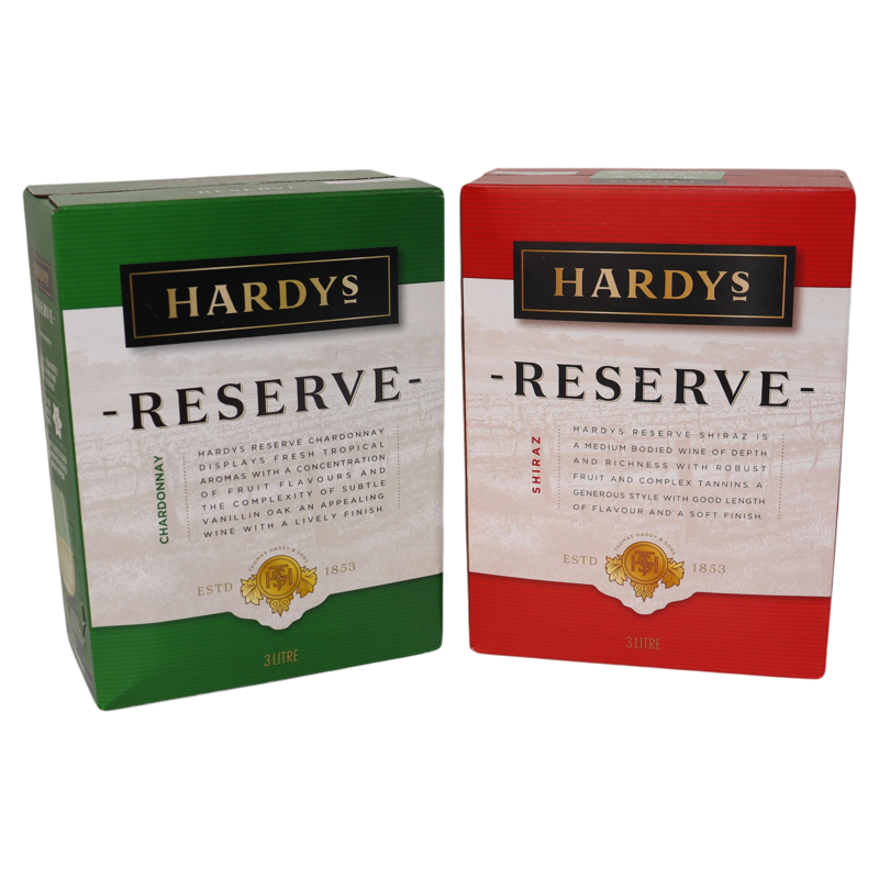 HARDYS夏迪葡萄酒珍藏西拉干红+霞多丽干白3L袋装澳洲原装2盒装