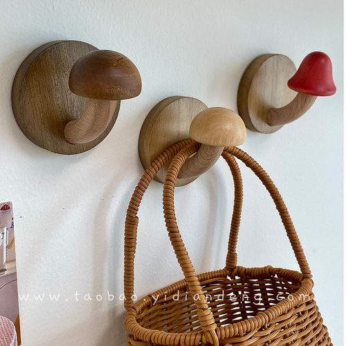 创意可爱蘑菇玄关墙上挂衣架木质