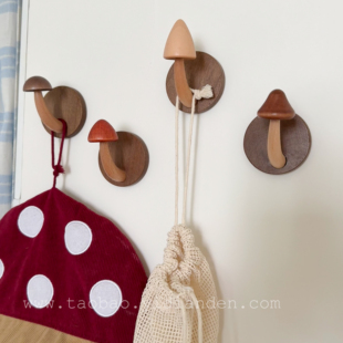 蘑菇挂钩可爱创意ins实木蘑菇免打孔玄关北欧衣帽钩卧室宿舍门后