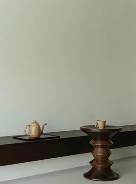 侘寂风实木小茶几客厅复古角几阳台边几简约圆形实木摆件木墩茶桌