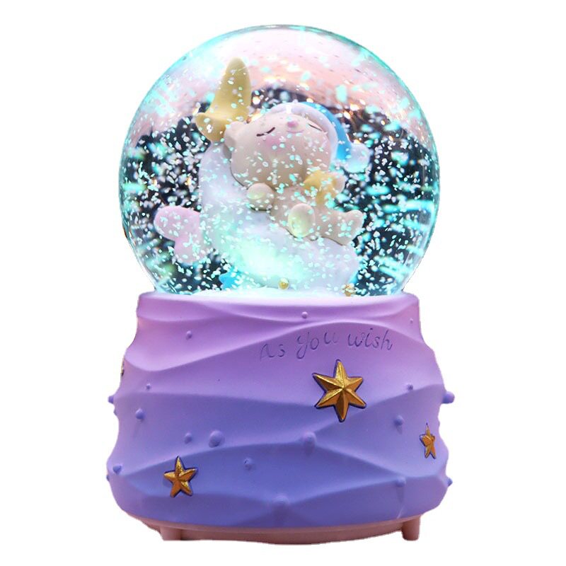 梦幻可爱月亮小猪兔子彩灯飘雪内转玻璃水晶球音乐盒儿童生日礼物