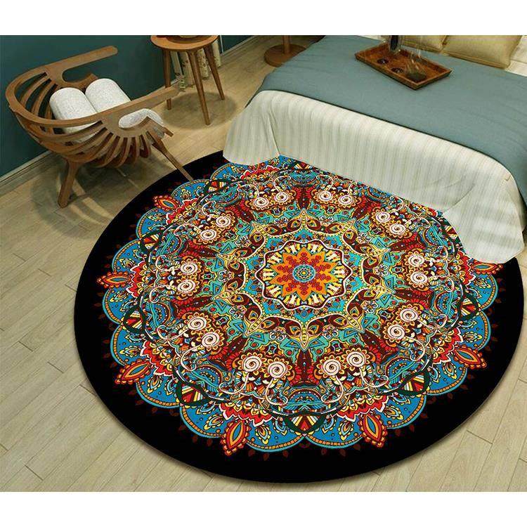 波西米亚民族风格曼陀罗圆形地毯挂篮垫阳台咖啡桌电脑椅子垫卧室