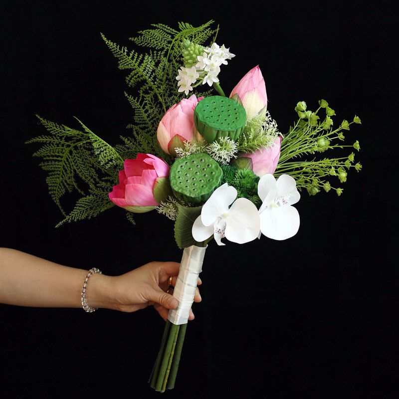 精选仿真荷花手札花束新中式莲花装饰摆件莲蓬高级感逼真假花拍摄