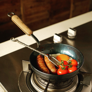 触造一人食小煎锅手工锻打熟铁无涂层不粘平底辅食鸡蛋早餐赠锅铲