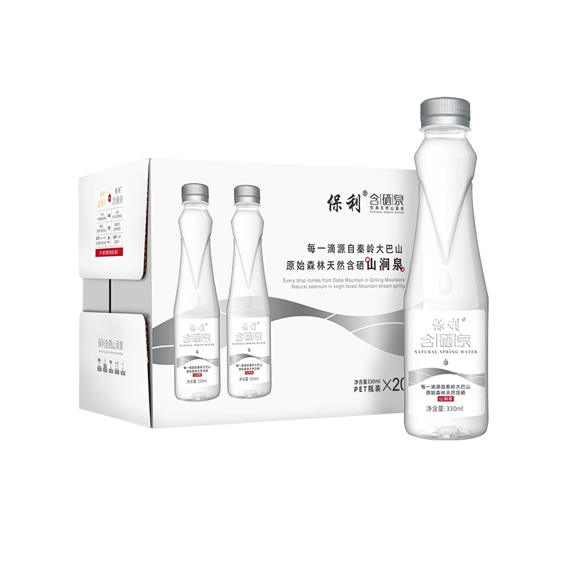 保利矿涌泉水含硒330ml银标弱碱饮用水小瓶天然山泉水陕西含硒泉