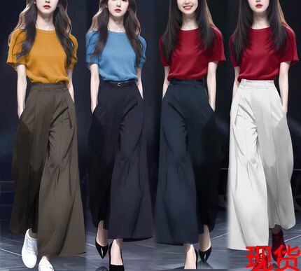 时尚套装女夏季新款时髦洋气短袖T恤高腰阔腿裤两件套