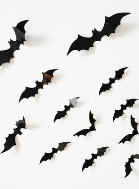 12PCS 万圣节黑色蝙蝠墙贴 3D贴纸 客厅背景墙装饰布置蝙蝠帖