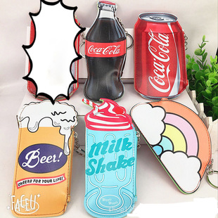 韩版可爱零钱包 可乐饮料罐啤酒造型硬币包 PU公车卡包钥匙扣挂件