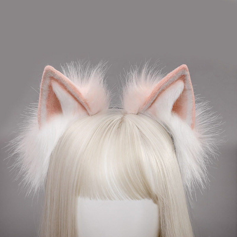 手作彩色毛绒仿真兽耳可爱头饰发饰cosplay配饰猫耳朵发箍批发