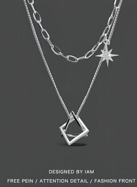 钛钢多层叠戴原创小众链条项链