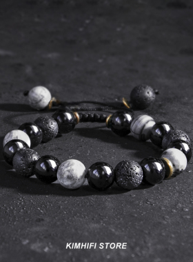 黑曜石手链高级感火山石珠子手串