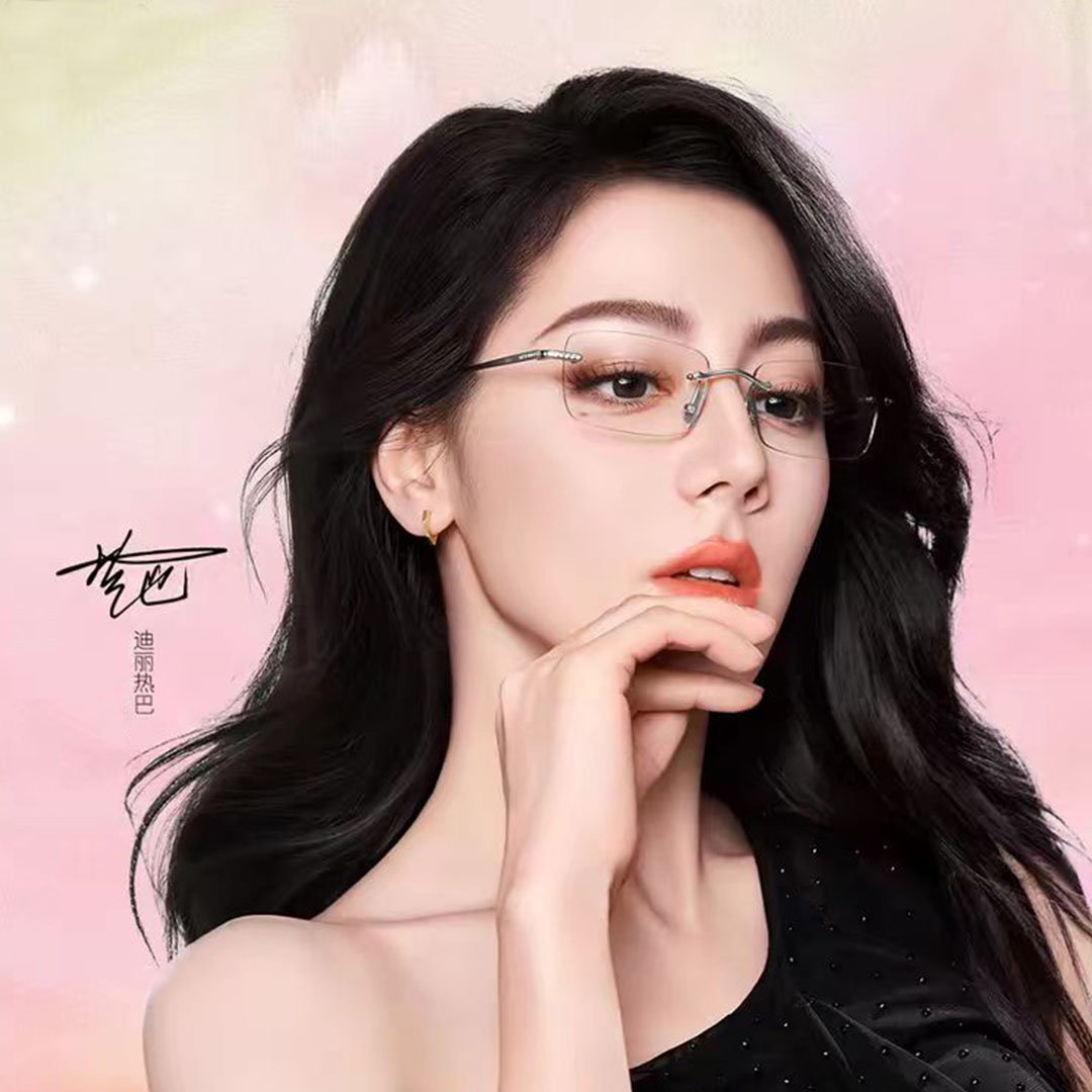 迪丽热巴同款无框眼镜女超轻防蓝光时尚银色显脸小高级感