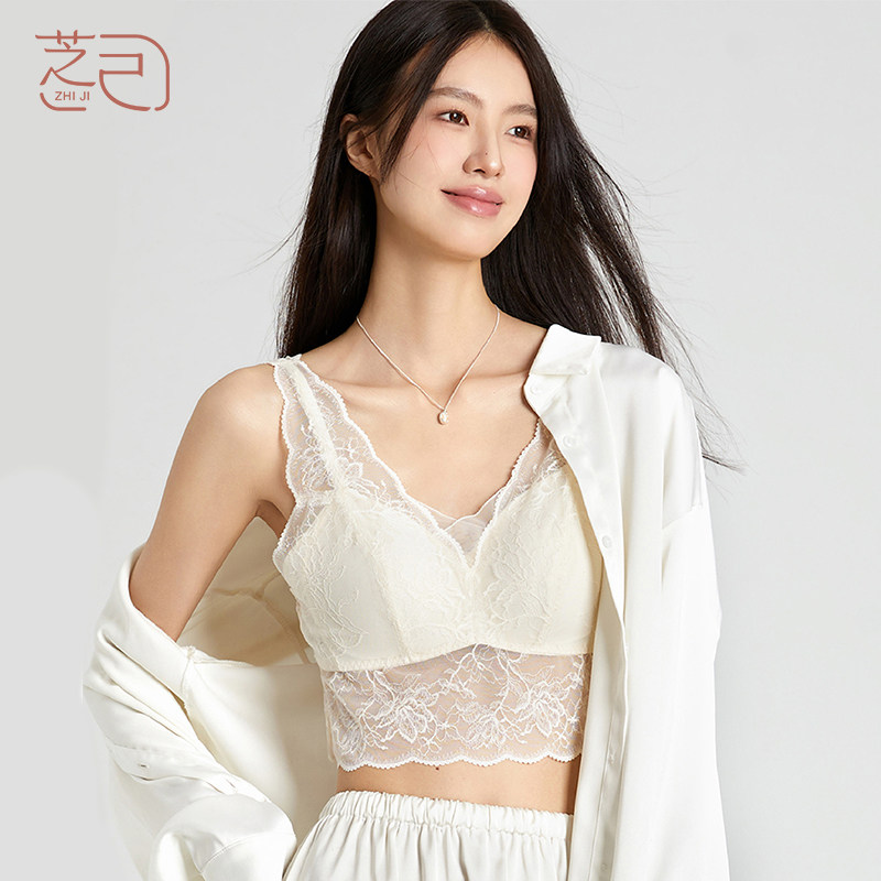 芝己短款蕾丝美背内衣聚拢无钢圈时尚百搭胸罩薄款背心外穿吊带女