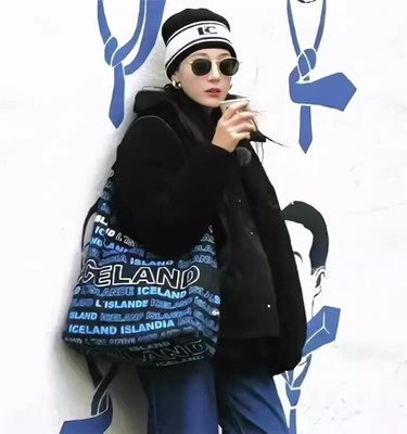 迪丽热巴同款花儿与少年冰岛帆布包满印字母单肩包时尚通勤托特包