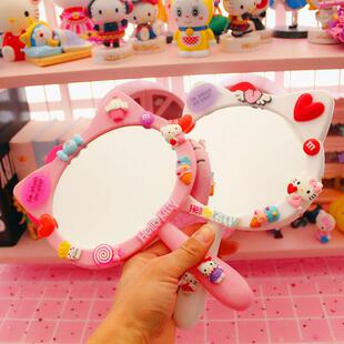 可爱少女心韩式高清可携式手柄化妆镜卡通创意随身手持大号化妆镜