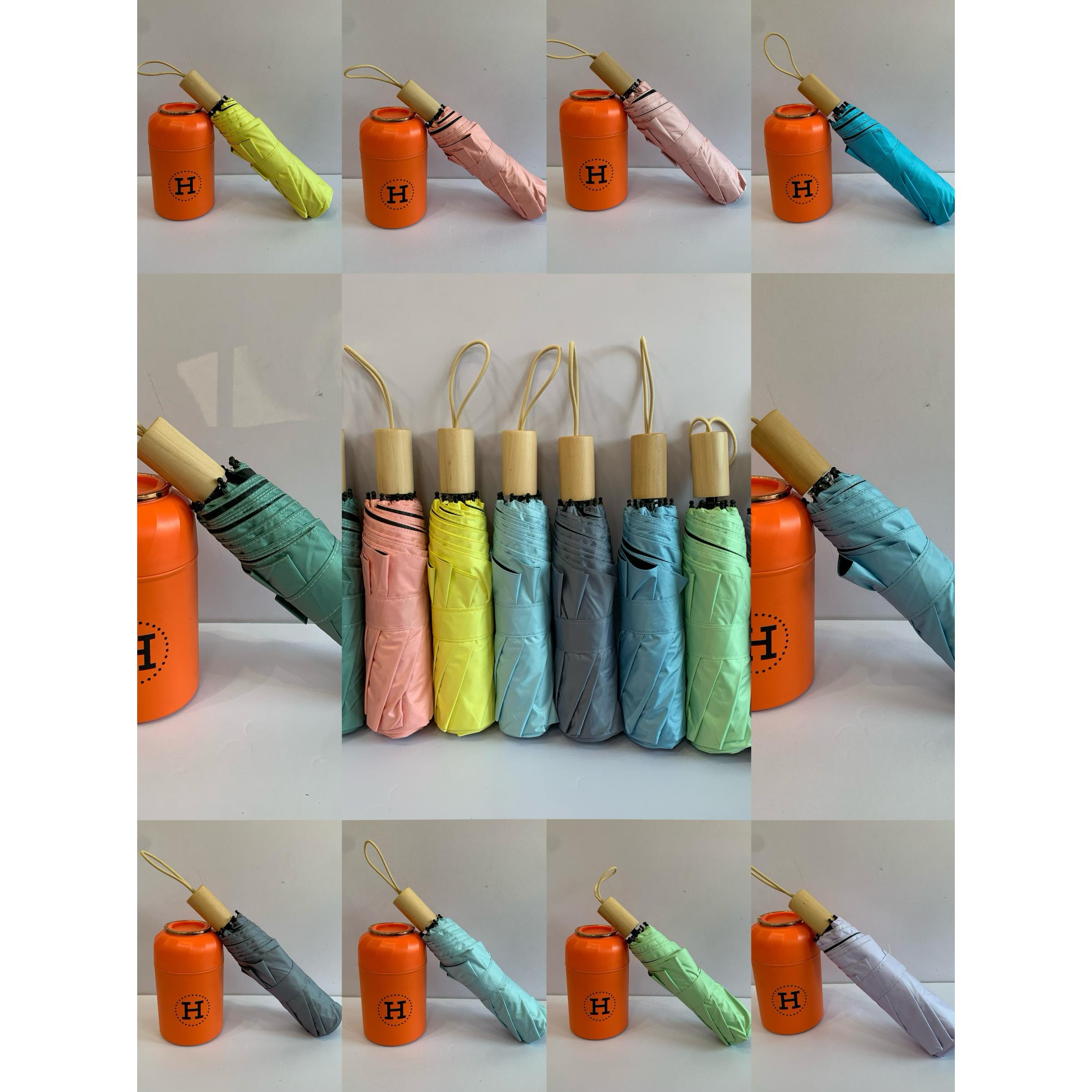 新款三折伞小木柄手动折叠黑胶晴雨两用防风文艺范学生遮阳伞