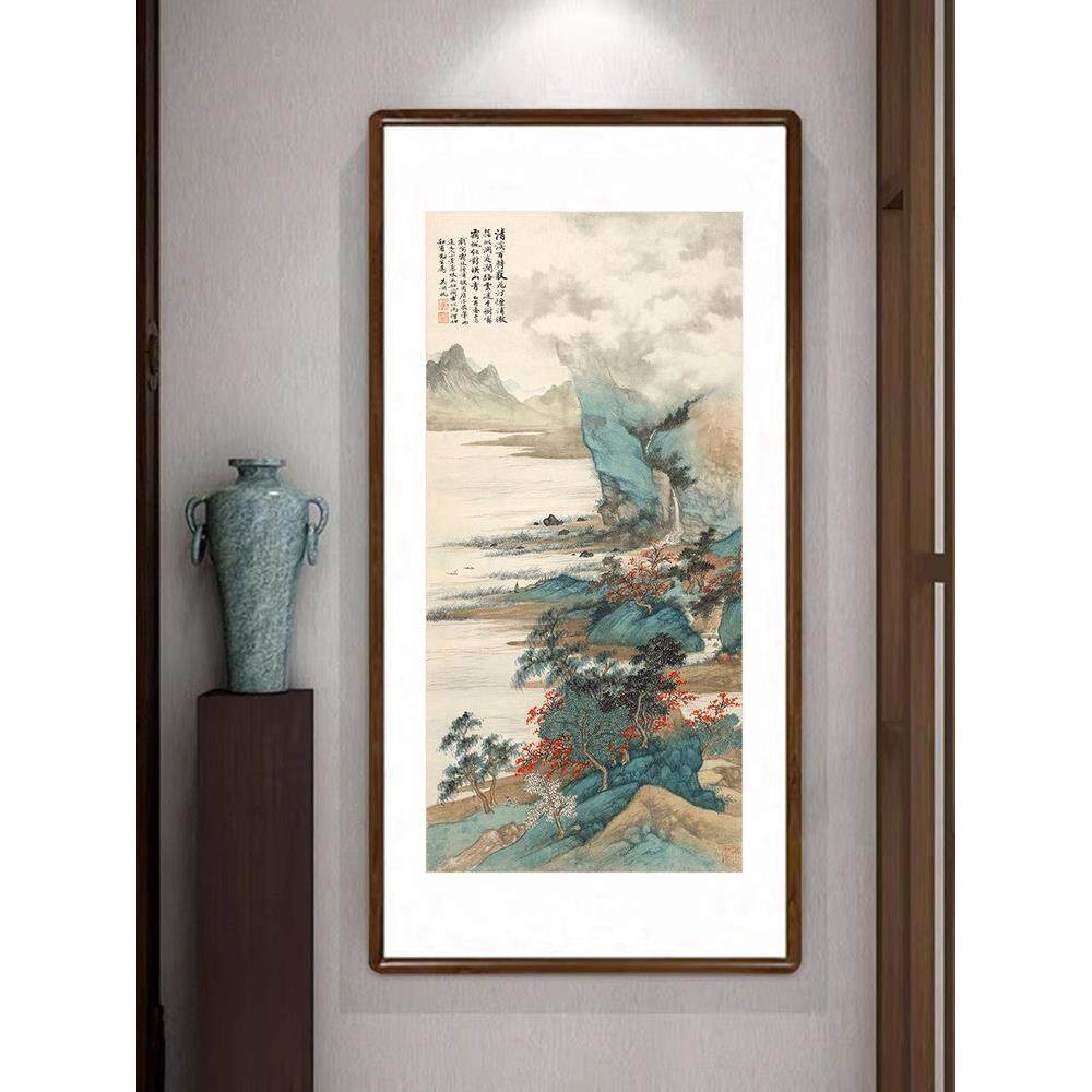 吴湖帆霜林烟浦图山水画新中式客厅挂画办公室字画书房茶室装饰画