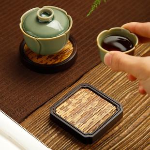 杯托功夫茶道茶具配件 复古梅妃竹茶托斑竹茶杯垫家用隔热餐垫日式