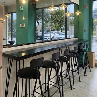 北欧实木吧台桌家用简约高脚桌椅组合靠墙网红奶茶店咖啡厅长条桌