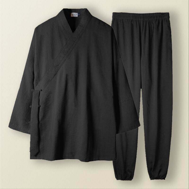 武当道袍男道士服上衣短袖道衣薄款禅修居士长袍太极服春夏练功服