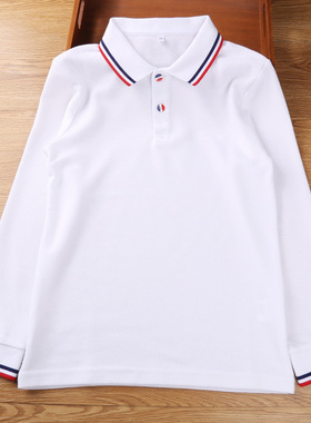 儿童校服中小学生园服白色长袖T恤POLO衫男童女童春秋装加绒上衣