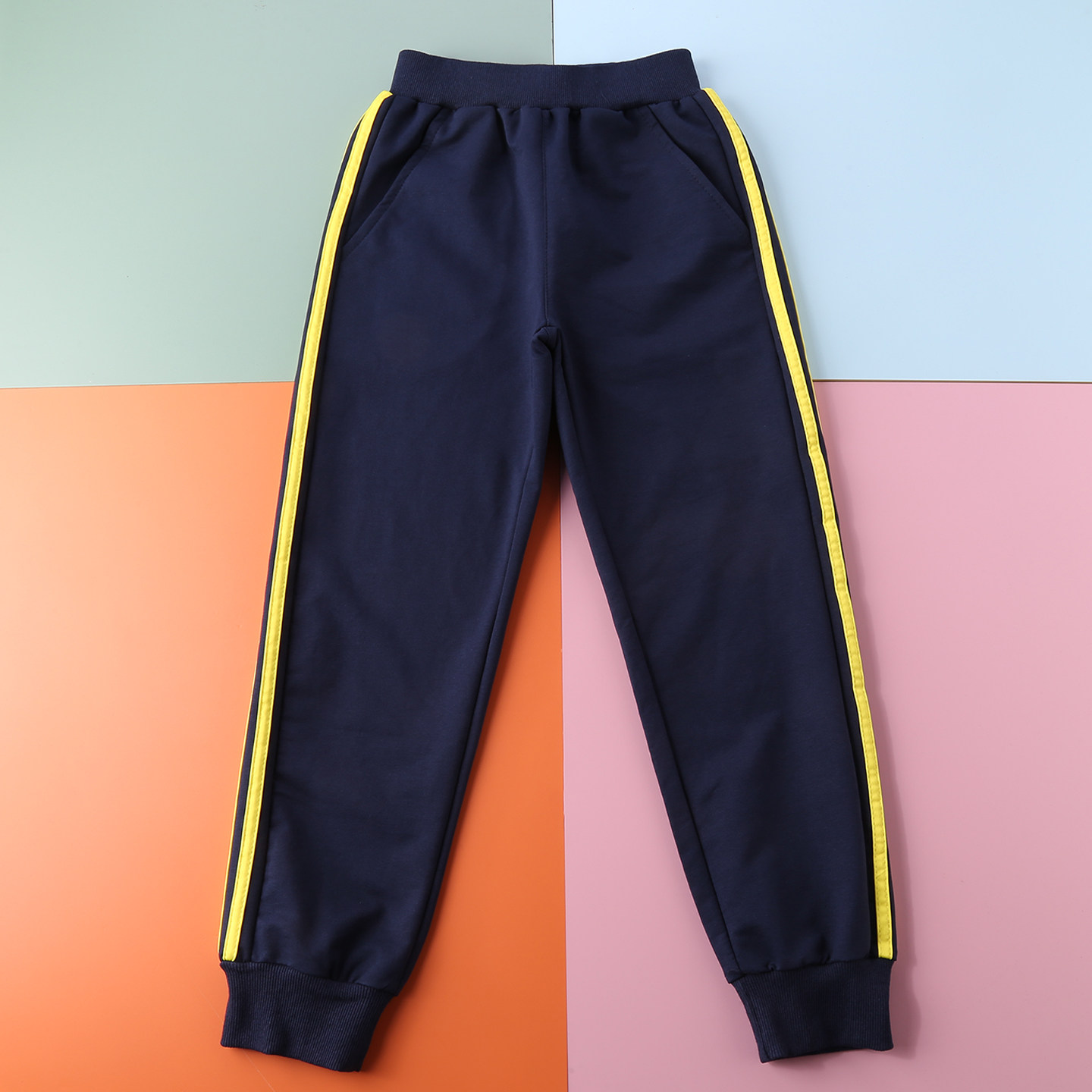 中小学生二黄条纹春秋冬校服长裤