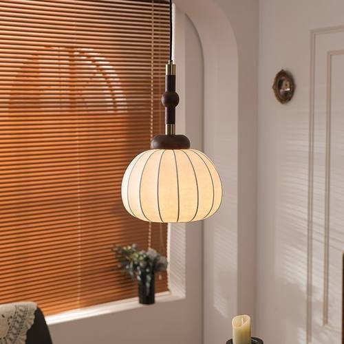 复古中古风床头吊灯原木风卧室灯创意高级感大气氛围装饰蚕丝吊灯