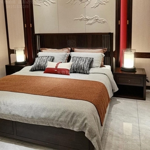 新中式实木床主卧双人大床家具高端大气黑檀乌金家具定制轻奢现代