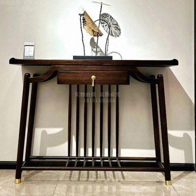新中式实木玄关桌柜条案供台桌高端大气家具定制入户玄关黑檀乌金