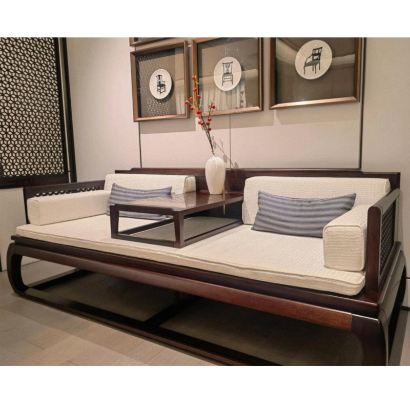 新中式罗汉床实木胡桃罗汉沙发高端大气家具定制双人抽拉家具定制