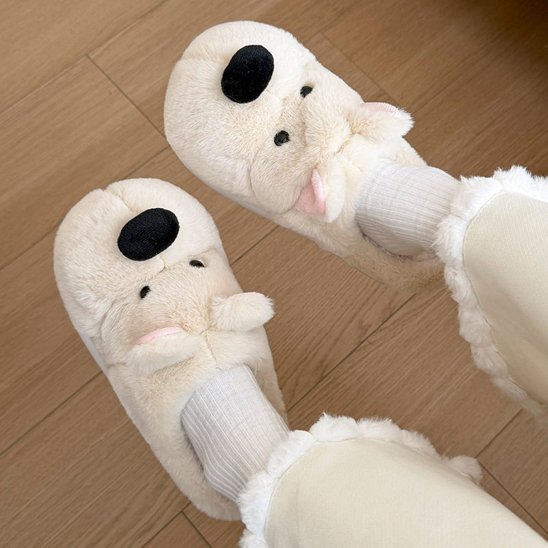 卡通西高地小狗棉拖居家棉拖鞋女加绒棉拖鞋男保暖鞋月子鞋包头拖