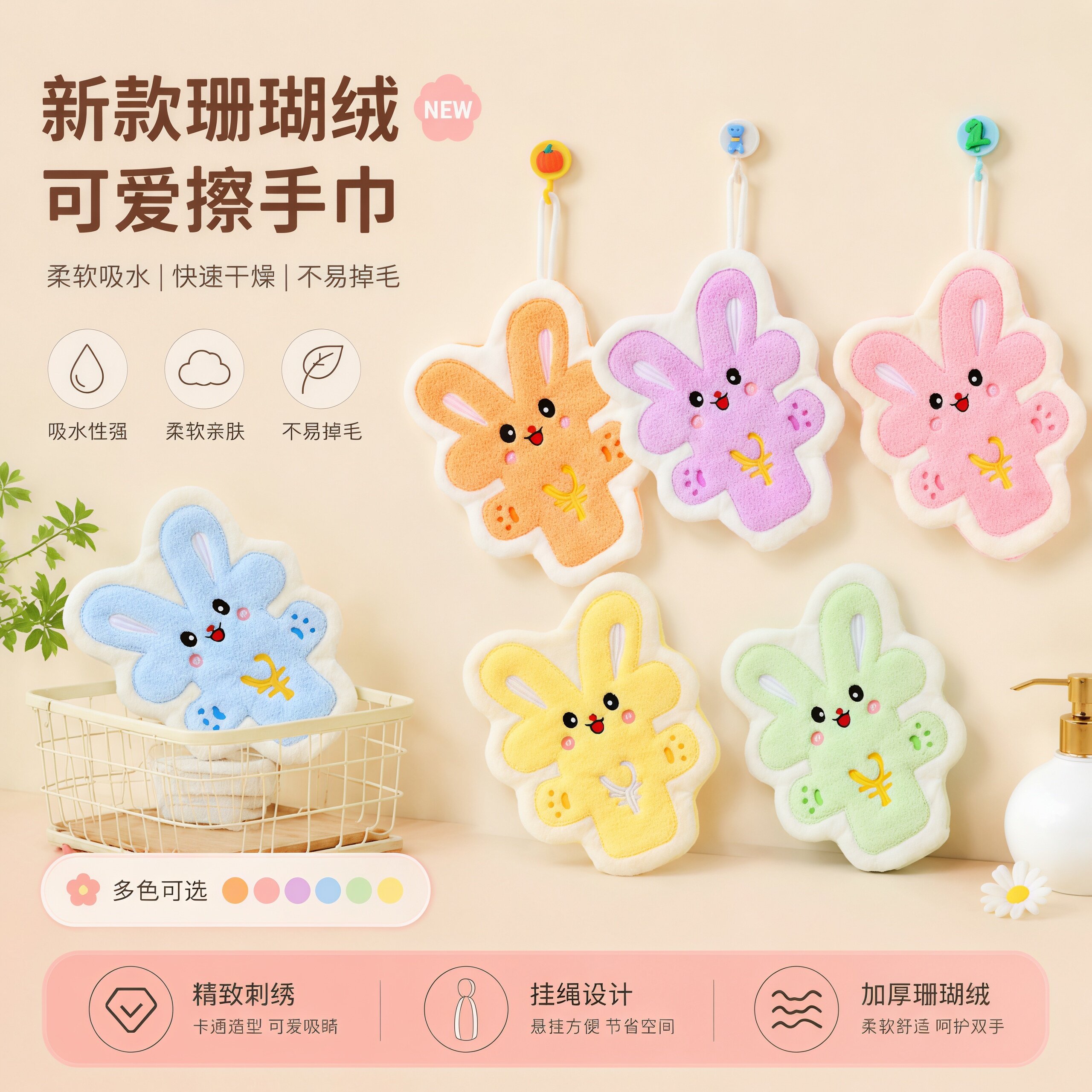 珊瑚绒擦手巾儿童擦手毛巾可定制