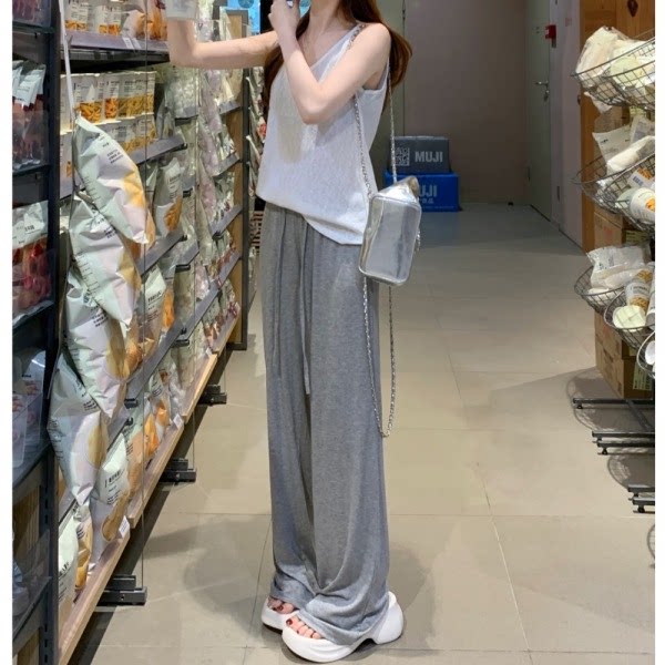 春夏新款高腰显瘦垂感阔腿裤女