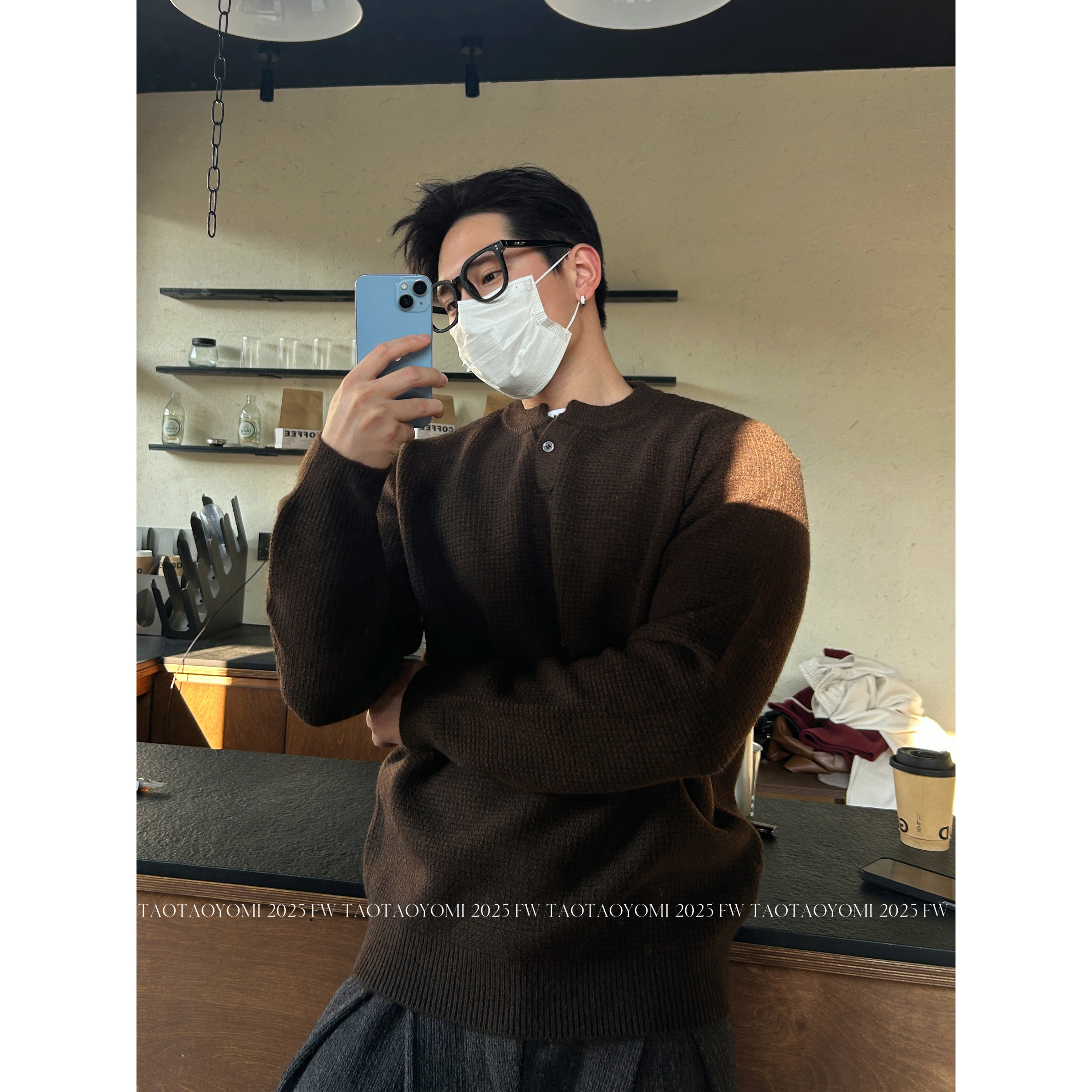 TTYM美式亨利领毛衣男士秋冬季加厚老钱风安哥拉红针织衫打底线衣