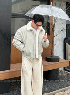 TTYM*高级感翻领棉衣男冬季宽松羊羔毛保暖外套韩系潮流痞帅棉服