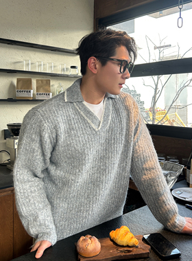 TTYM极简风V领针织衫男女高级感秋冬宽松套头毛衣慵懒风上衣