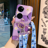 AL00透明紫色蝴蝶pockets新款 适用华为P50Pockets手机壳poket S文艺BAL pock折叠屏宝盒POKET斜挎挂绳p0cket